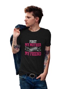 First my mother (BG pink & white) - round crew neck cotton tshirts for men