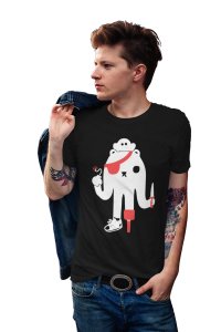 White pirate illustration art -round crew neck cotton tshirts for men