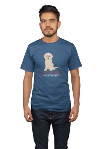 Sorry im late, my dog was sitting on me - printed stylish Black cotton tshirt- tshirts for men