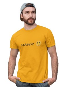 Written Happy Text with Emoji T-shirt (Yellow) - Clothes for Emoji Lovers - Suitable for Fun Events - Foremost Gifting Material for Your Friends and Close Ones