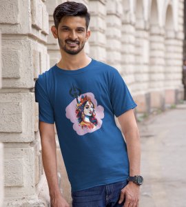 Durga maa, jewellery potrait printed unisex adults round neck cotton half-sleeve blue tshirt specially for Navratri festival/ Durga puja