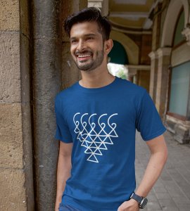 Saraswati yantra printed diwali themed unisex round neck blended blue t-shirt specially for diwali festival