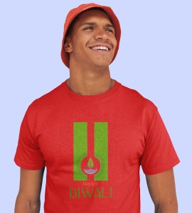 Go green diwali printed diwali themed unisex round neck blended red t-shirt specially for diwali festival