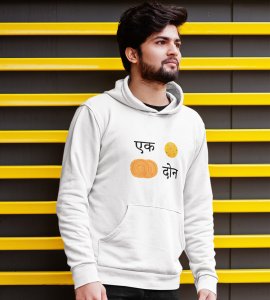 Ek ladoo, do ladoo den printed diwali themed White Hoodie specially for diwali festival