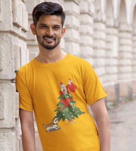 Santa's On Tree: Best Printed T-shirt (Yellow) Best Gift For Secret Santa