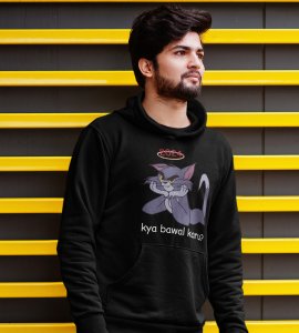 What To Say?  Black Men Printed Hoodies For Mens Boys