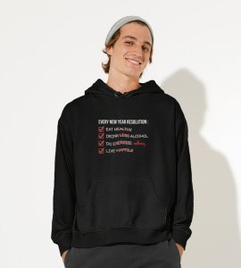 New Year Resolution,  Black Men Printed Hoodies For Mens Boys