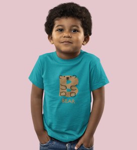 Beary bear, Printed Cotton Tshirt (Teal) for Boys