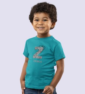 Zigzag Zebra,Boys Round Neck Printed Blended Cotton Tshirt (Teal)
