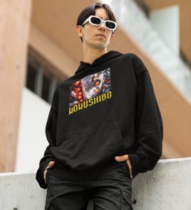 Eyes That Hold Shadows of Power Cotton Black Hoodie for Men