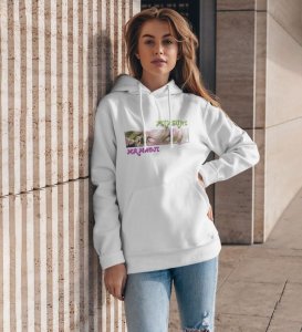 Bold Eyes Spirit of Determination Cotton White Hoodie for Women