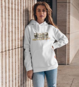 Silent Strength Focused Gaze Cotton White Hoodie for Women