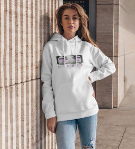 Clarity Eyes Strength and Vision Cotton White Hoodie for Women