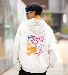 Alientist Back Printed White Hoodies for Men