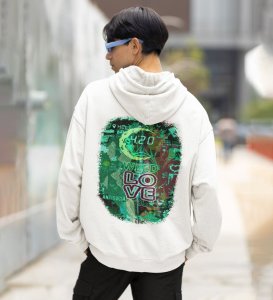 Green Love Where Comfort Meets Conscious Living White Cotton Printed Hoodie For Men