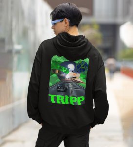 Cosmic Vibes Tripp Black Cotton Printed Hoodies For Men