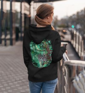 Green Love Where Comfort Meets Conscious Living Black Cotton Printed Hoodie For Women