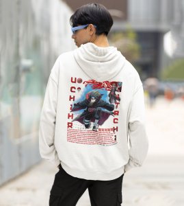 The Ghost of the Uchiha with a Heart of Darkness Printed White Cotton Hoodie For Men