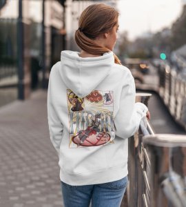 The Cursed Warrior with a Bloodthirsty Legacy Printed White Cotton Hoodie For Women