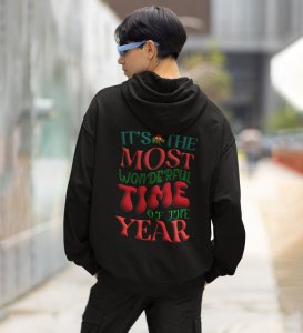 Cozy Holiday Moments Await with It Is the Most Wonderful Time of the Year Printed Black Cotton Hoodie