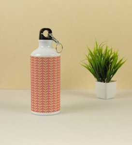 Dynamic Red and Orange Zigzag Pattern Seamless Print Printed Aluminium Water Bottle 600ml