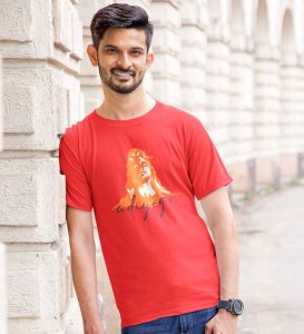 Adiyogi Red Round Neck Cotton Half Sleeved Men T-Shirt with Printed Graphics