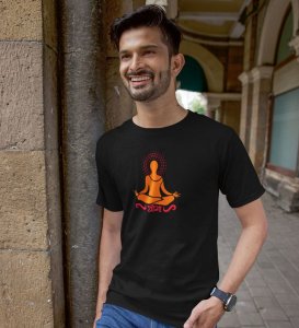 Just Yoga Black Round Neck Cotton Half Sleeved Men T-Shirt with Printed Graphics