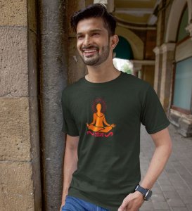 Just Yoga Green Round Neck Cotton Half Sleeved Men T-Shirt with Printed Graphics