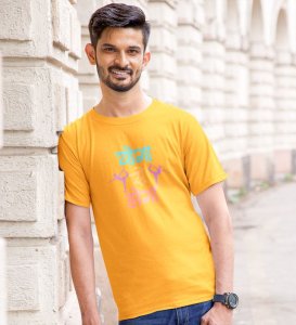 Yoga Se Hoga! Yellow Round Neck Cotton Half Sleeved Men T-Shirt with Printed Graphics