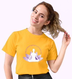 Attitude Of Gratitude Yellow Round Neck Cotton Half Sleeved Women T-Shirt with Printed Graphics