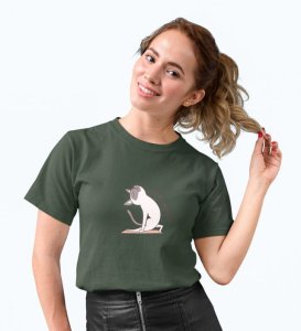 Keep Calm And Do Yoga Green Round Neck Cotton Half Sleeved Women T-Shirt with Printed Graphics