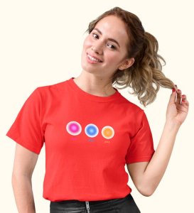 Mind, Body, Soul Red Round Neck Cotton Half Sleeved Women T-Shirt with Printed Graphics