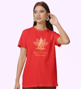 Self Transformation Red Round Neck Cotton Half Sleeved Women T-Shirt with Printed Graphics