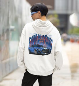 Performance Meets Perfection  HighPower Sports Car Printed White Hoodie for Men