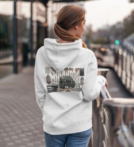 Rugged Performance Off-Road Power SUV Printed White Hoodie for Women