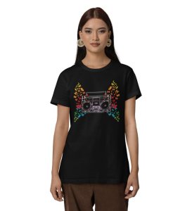 Music Unleashed: Colorburst Boombox Graphic Printed White T-Shirt