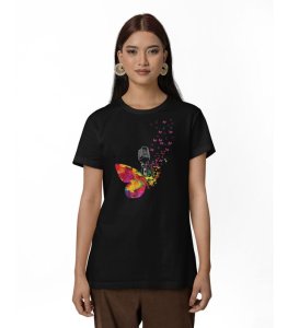 Melody Takes Flight: Microphone Wings Graphic Printed White T-Shirt
